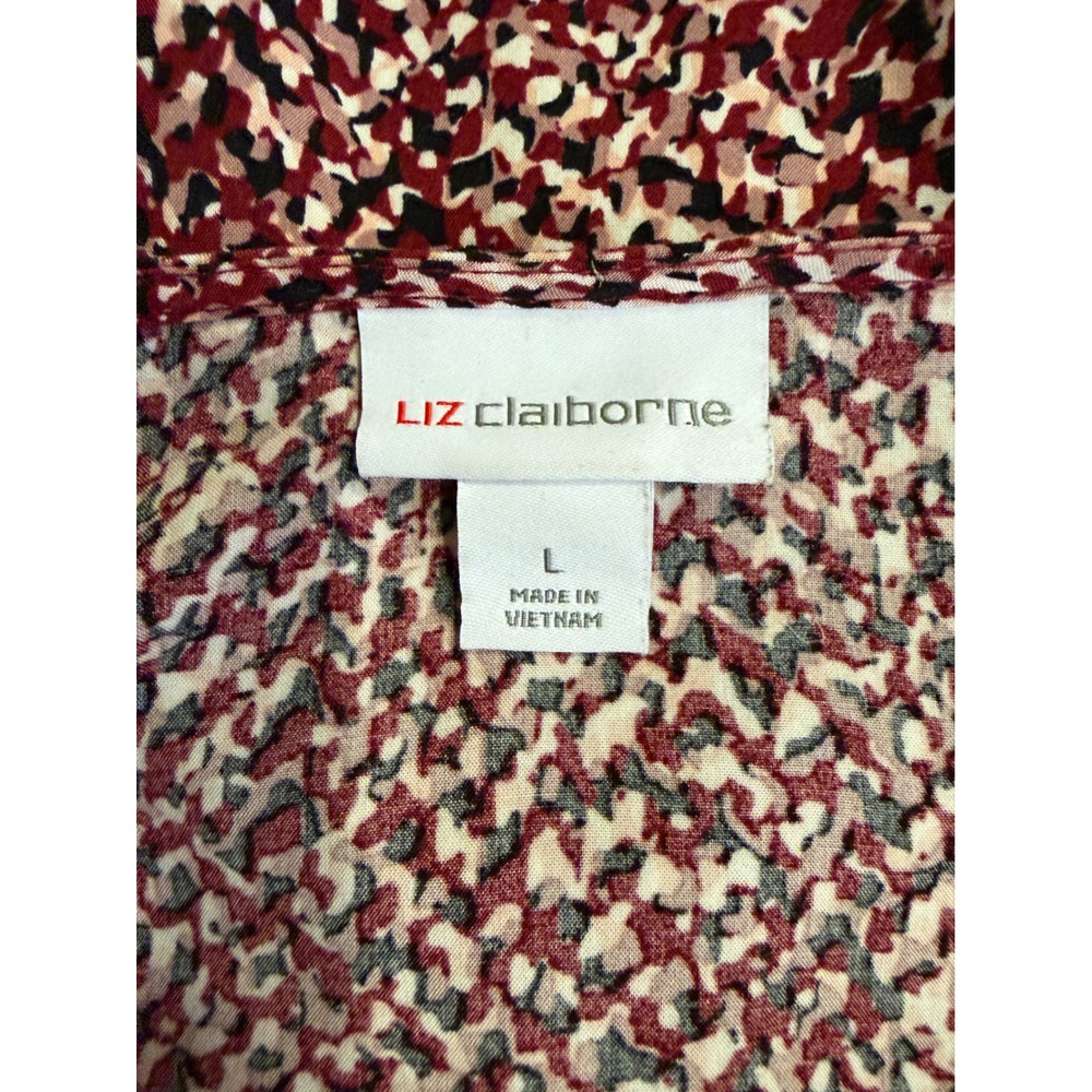 Liz Claiborne Womens Blouse Burgundy Large Print Top Career Office Abstract - Picture 3 of 6